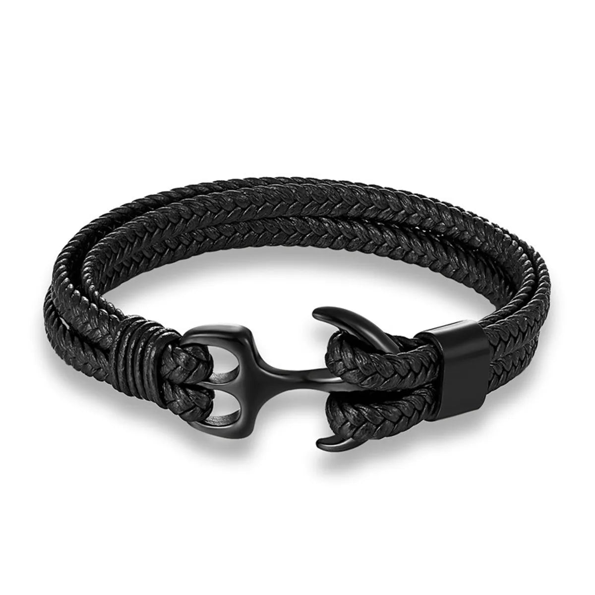 Fashion Anchor Stainless Steel Leather Braid Unisex Bracelets