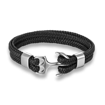 Fashion Anchor Stainless Steel Leather Braid Unisex Bracelets