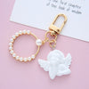 Fashion Angel Heart Shape Alloy Resin Inlay Rhinestones Pearl Women'S Keychain 1 Piece