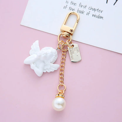 Fashion Angel Heart Shape Alloy Resin Inlay Rhinestones Pearl Women'S Keychain 1 Piece