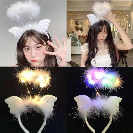 Fashion Angel Wings Goose Feather Luminous Headband Party Headdress Wholesale