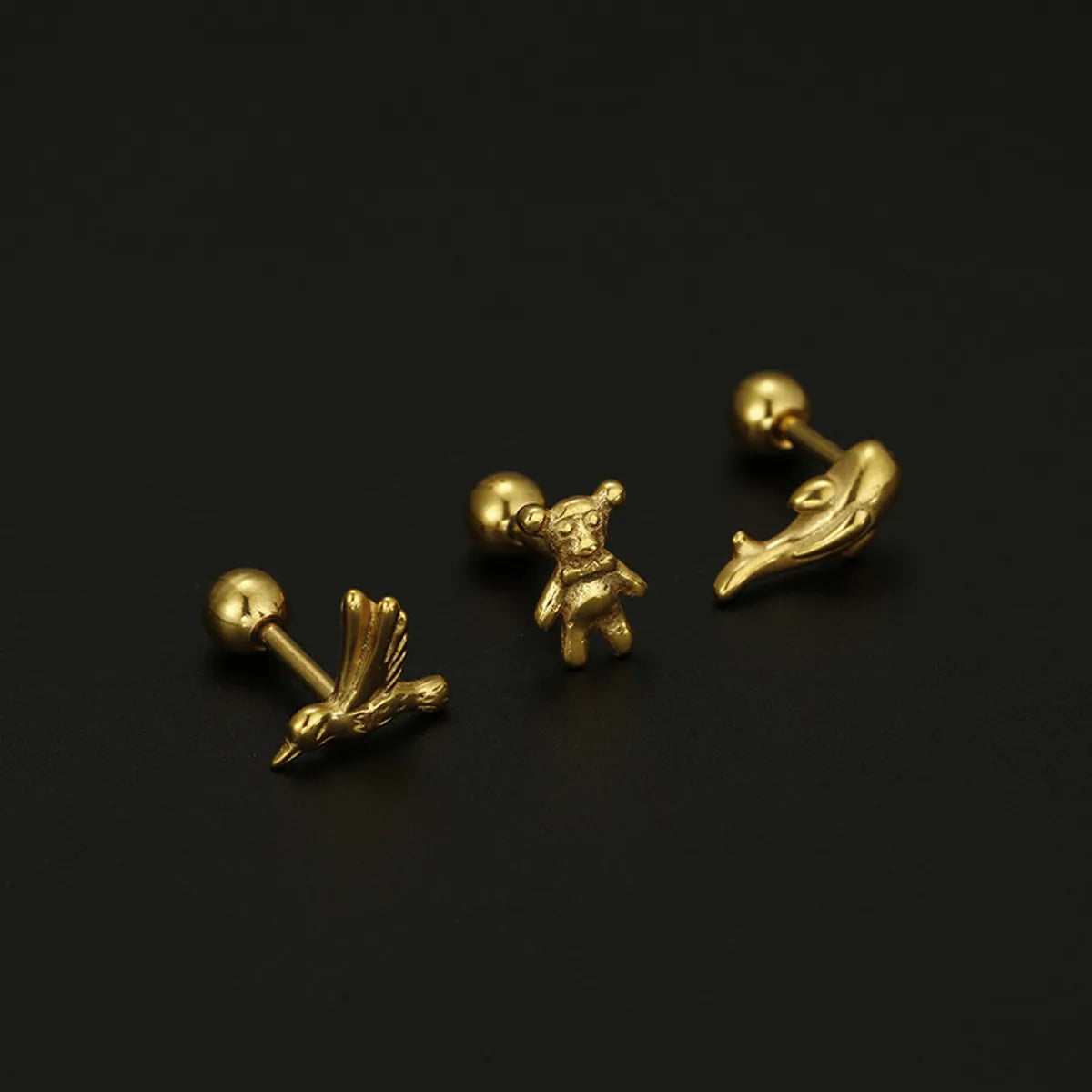 Fashion Animal Bear Stainless Steel Plating Ear Studs 1 Piece