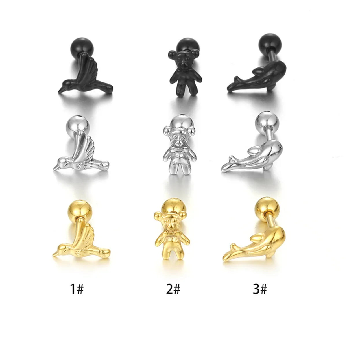 Fashion Animal Bear Stainless Steel Plating Ear Studs 1 Piece