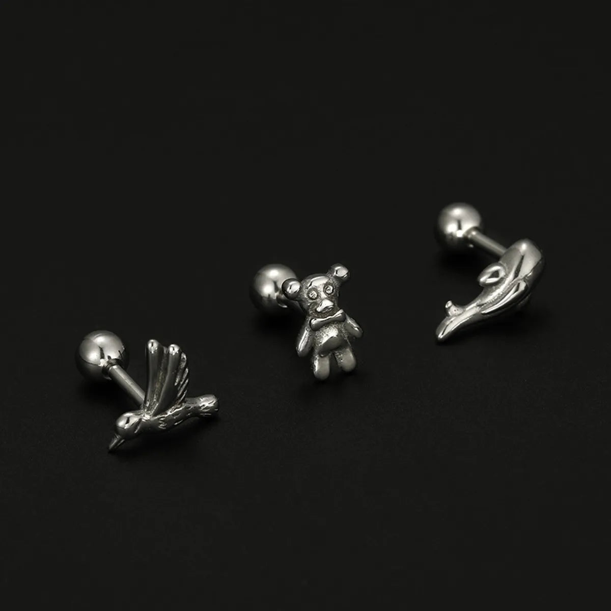 Fashion Animal Bear Stainless Steel Plating Ear Studs 1 Piece