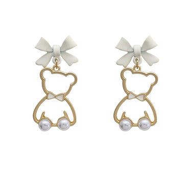 Fashion Animal Bow Knot Imitation Pearl Alloy Stoving Varnish Earrings