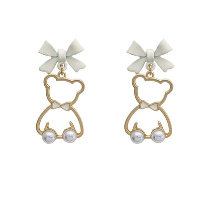 Fashion Animal Bow Knot Imitation Pearl Alloy Stoving Varnish Earrings