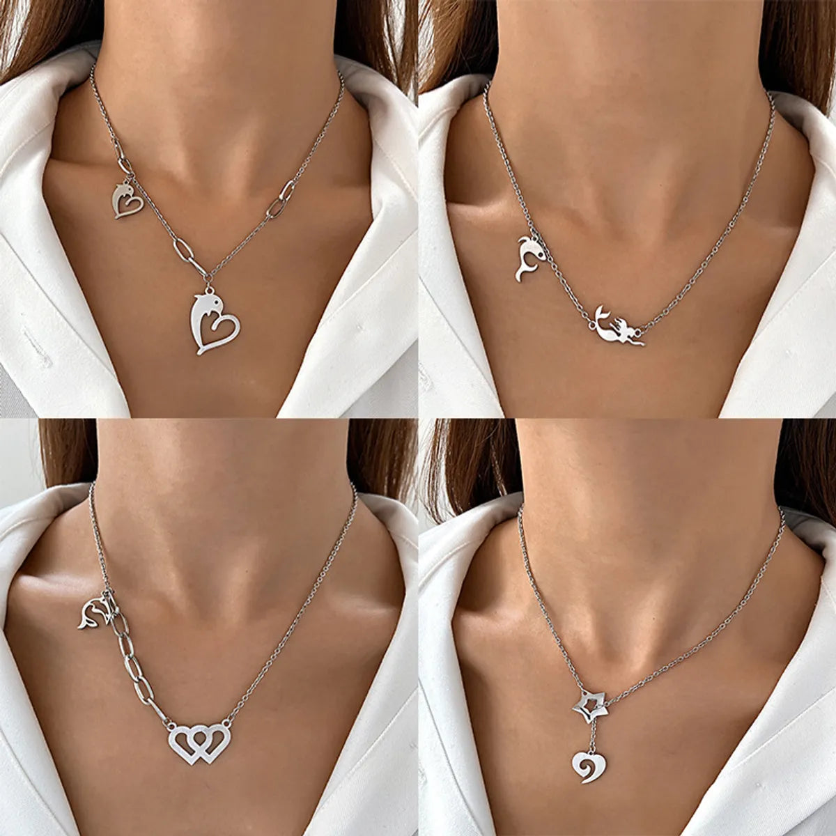 Fashion Animal Cross Heart Shape Stainless Steel Plating Hollow Out Pendant Necklace 1 Piece