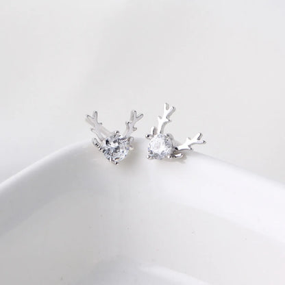 Fashion Antler Earrings S925 Silver Simple Christmas Elk Diamond Zircon Earrings