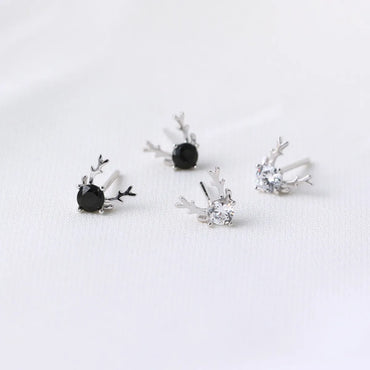 Fashion Antler Earrings S925 Silver Simple Christmas Elk Diamond Zircon Earrings