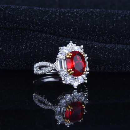 Fashion Synthetic Ruby Ring Inlaid Seiko Simple Opening Colored Gems Female Copper Ring