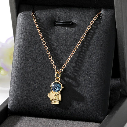 Fashion Astronaut Copper Gold Plated Artificial Gemstones Pendant Necklace 1 Piece