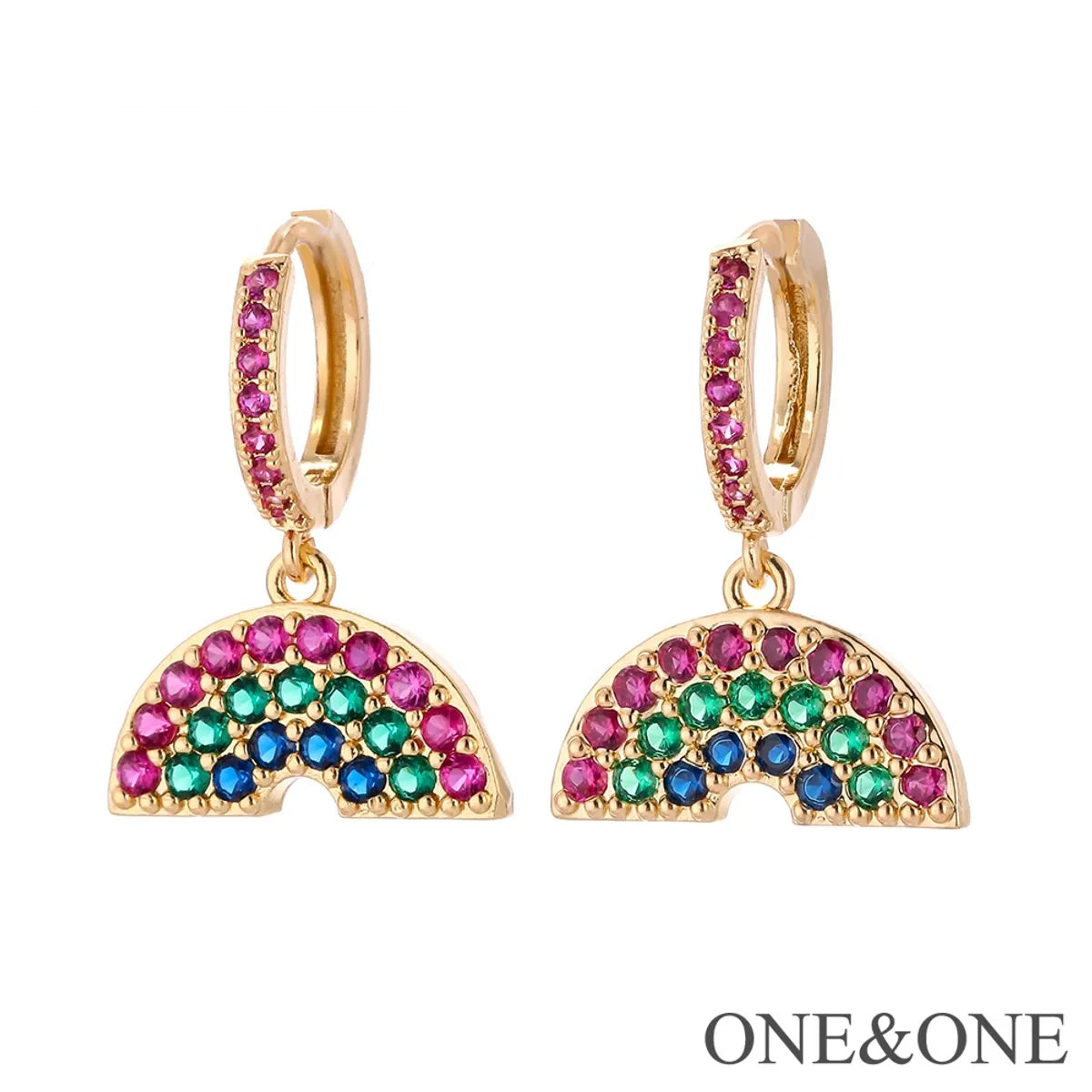 Fashion Asymmetric Color Zircon Copper Earrings