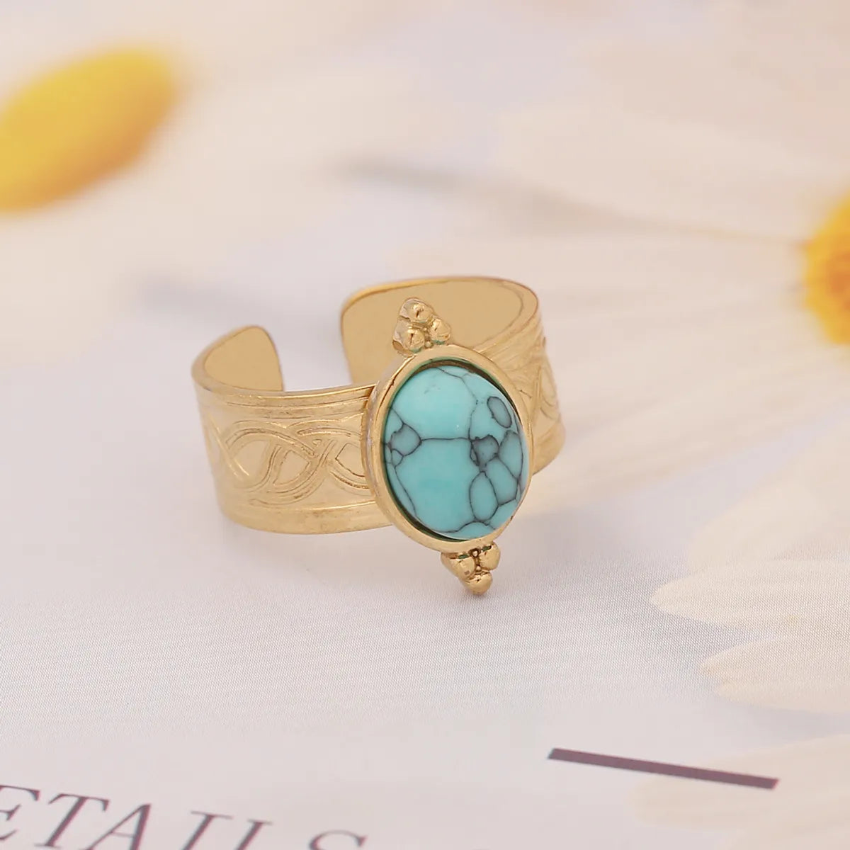 Fashion Asymmetrical Dress Stainless Steel Rings Inlay Turquoise Stainless Steel Rings