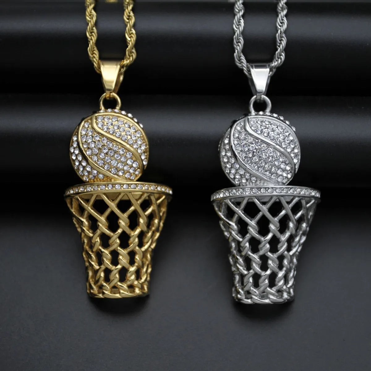 Fashion Basketball Titanium Steel Inlay Zircon Pendant Necklace 1 Piece