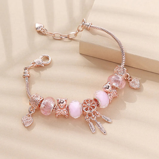 Fashion Bear Alloy Copper Beaded Inlay Glass Women's Bracelets 1 Piece