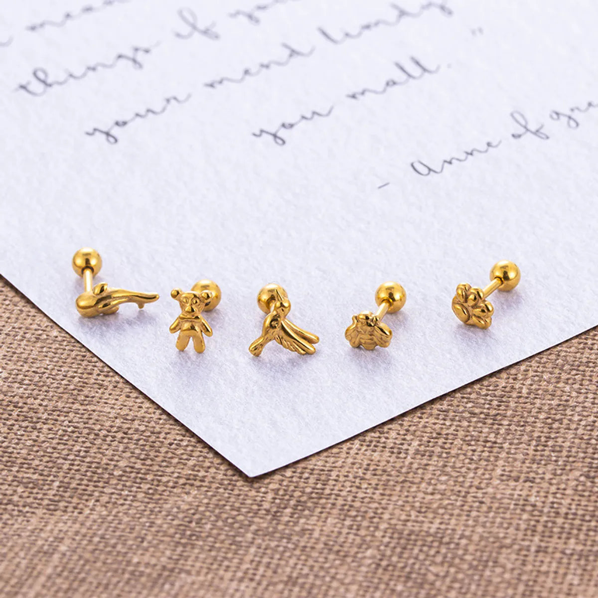 1 Piece Fashion Bear Bee Plating Stainless Steel Ear Studs