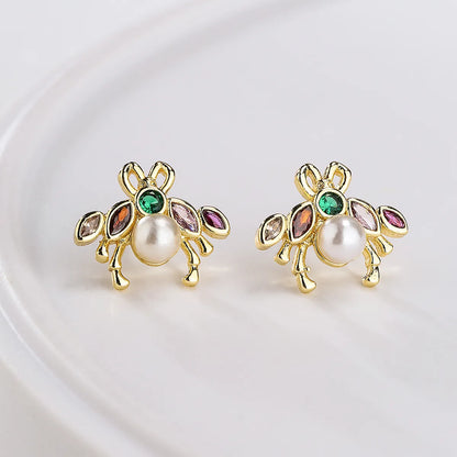 Fashion Bee Lizard Butterfly Copper Gold Plated Zircon Ear Studs 1 Pair