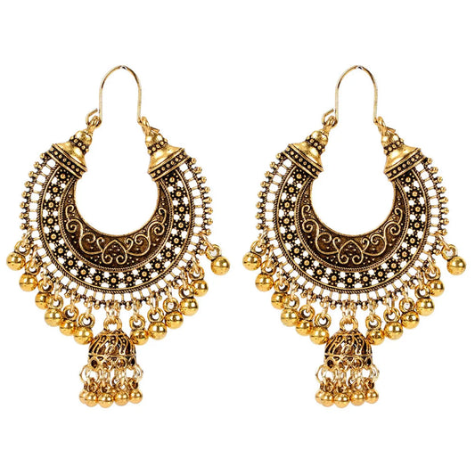 Fashion Bell Tassel Earrings Bohemian Ethnic Style Earrings Retro Hollow Earrings Women