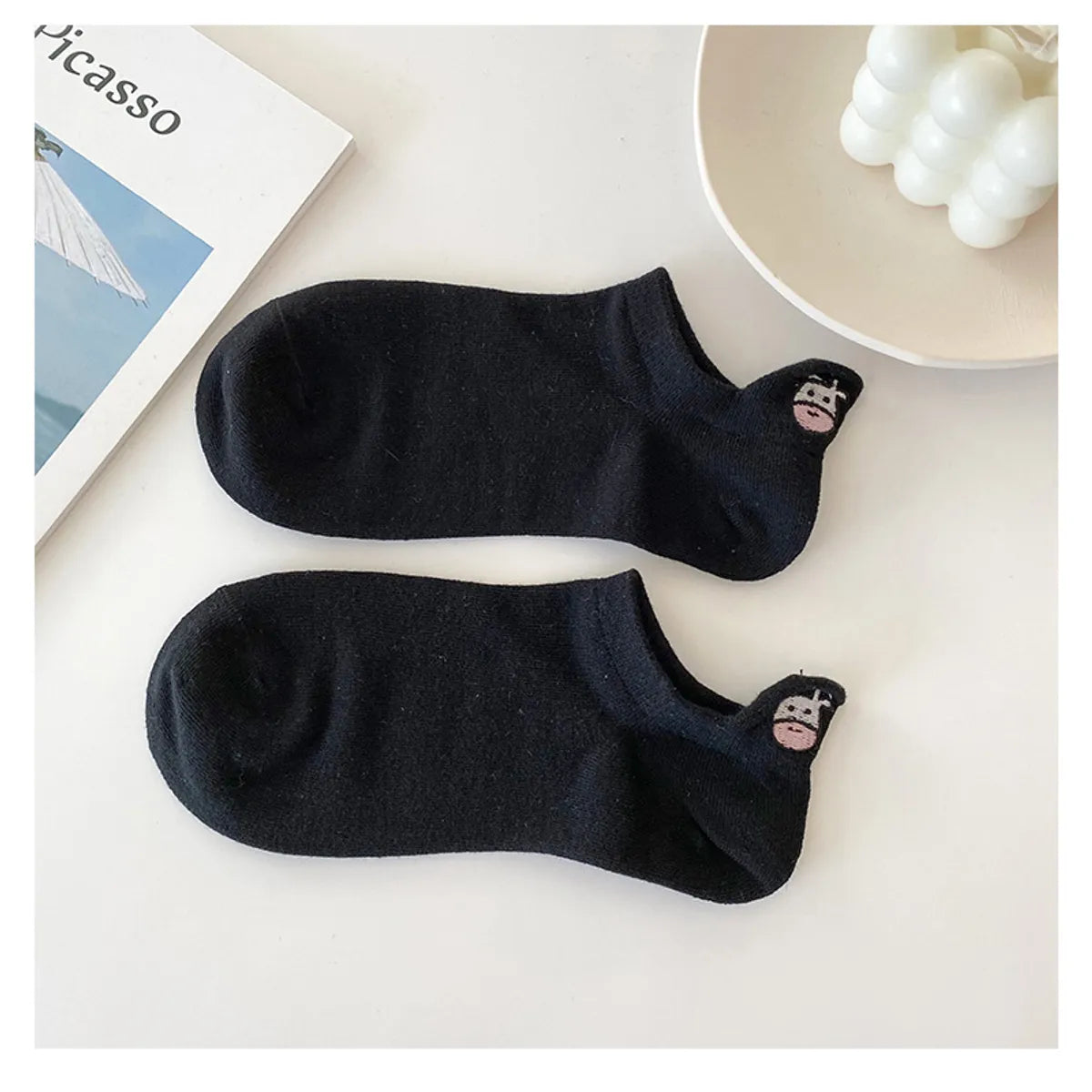 Fashion Black And White Cow Cartoon Short Cotton Socks Wholesale