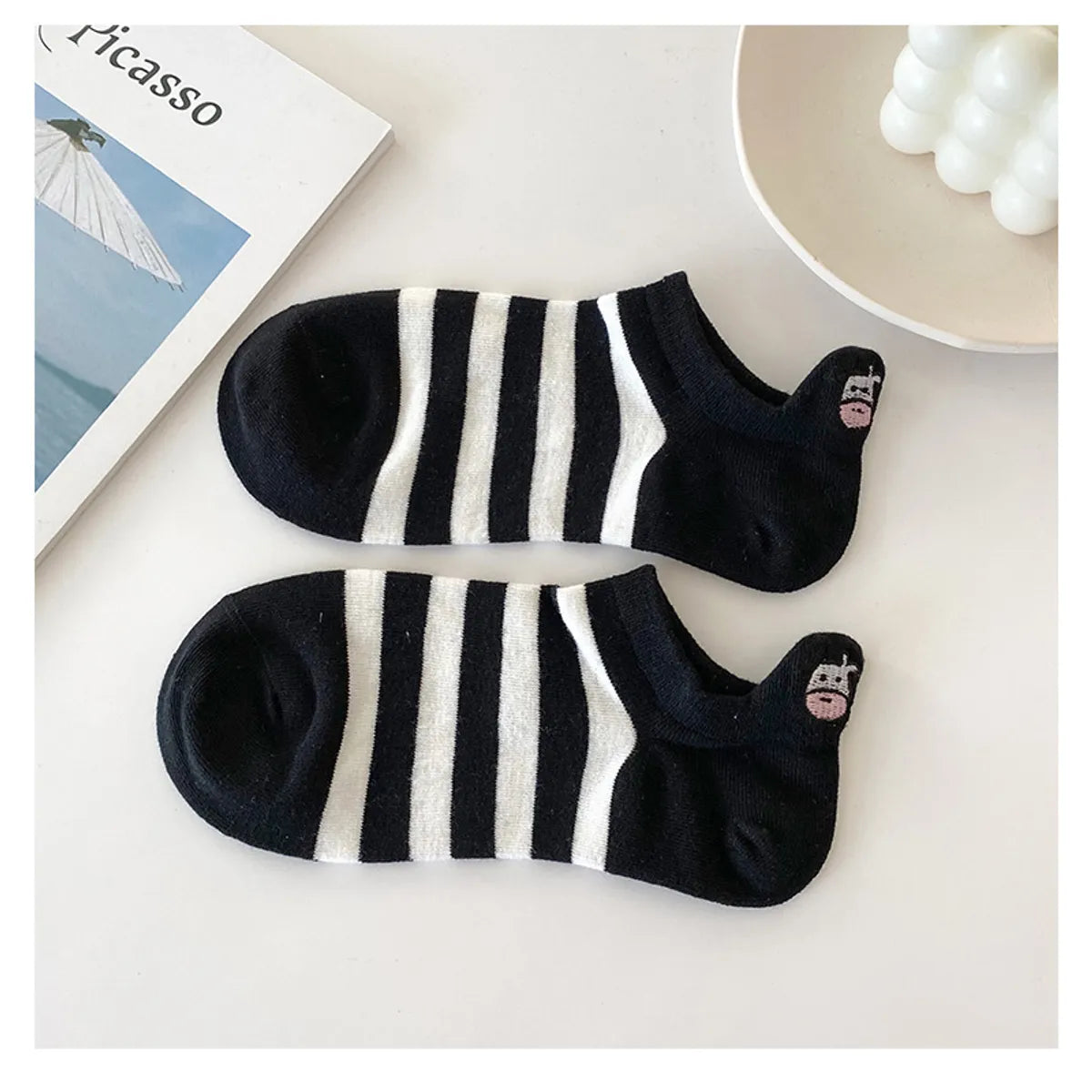 Fashion Black And White Cow Cartoon Short Cotton Socks Wholesale