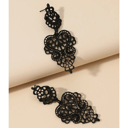 Fashion Black Earrings Hollow Carved Pendant Earrings