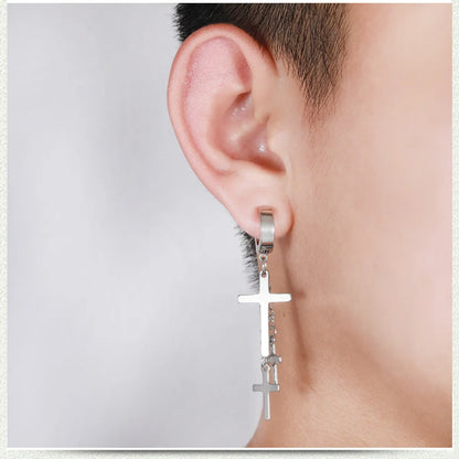 Fashion Black Punk Earrings Titanium Cross Steel Ear Clips