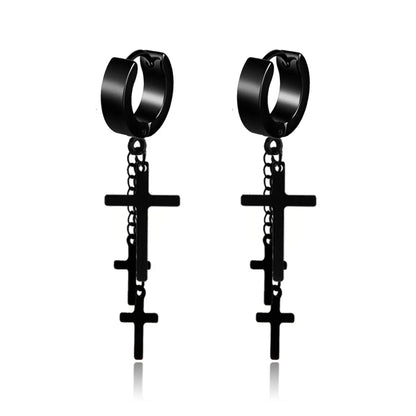 Fashion Black Punk Earrings Titanium Cross Steel Ear Clips