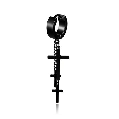 Fashion Black Punk Earrings Titanium Cross Steel Ear Clips