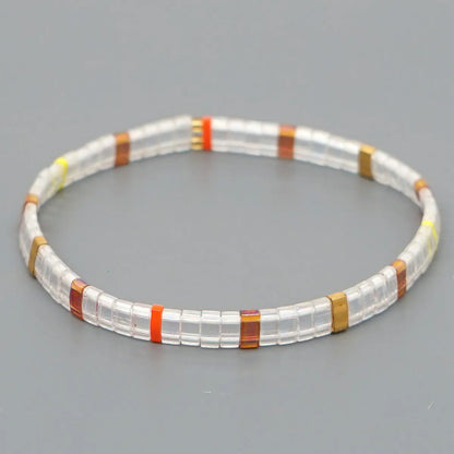 Fashion Bohemian Transparent White Glass Beads Hand-beaded Stacked Set Bracelet