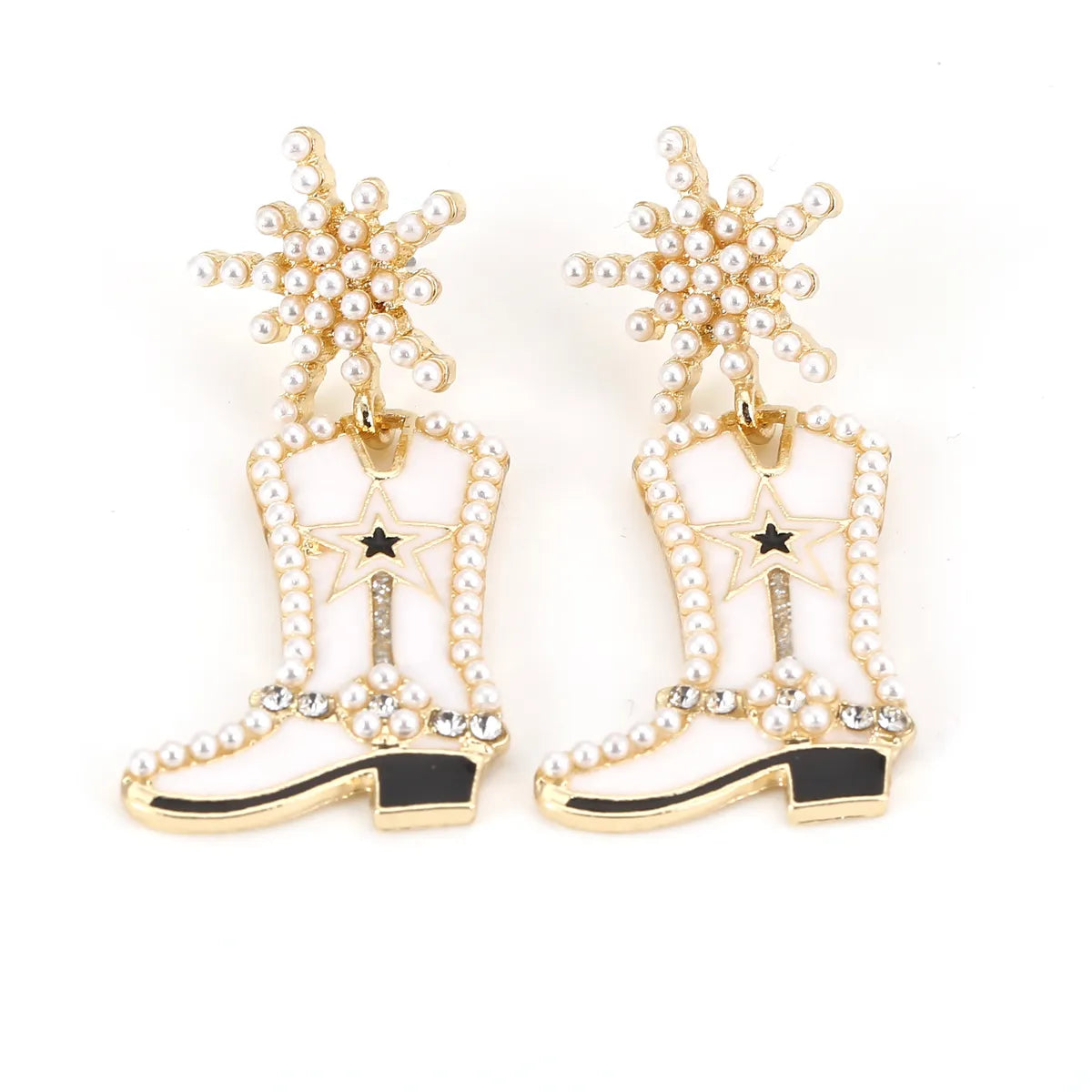 Fashion Boots Alloy Enamel Inlay Artificial Pearls Women'S Drop Earrings 1 Pair