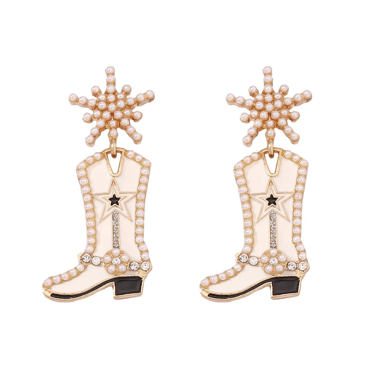 Fashion Boots Alloy Enamel Inlay Artificial Pearls Women'S Drop Earrings 1 Pair