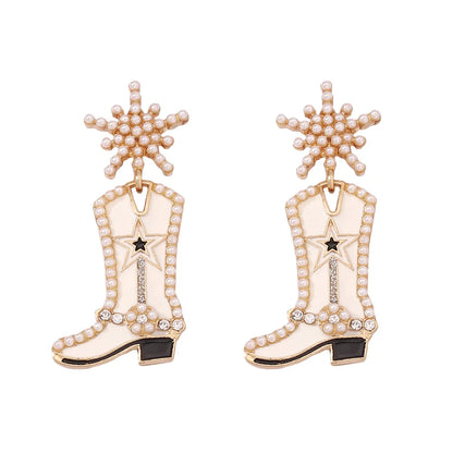 Fashion Boots Alloy Enamel Inlay Artificial Pearls Women'S Drop Earrings 1 Pair