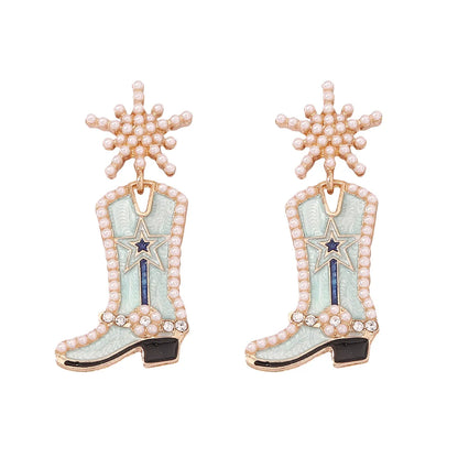 Fashion Boots Alloy Enamel Inlay Artificial Pearls Women'S Drop Earrings 1 Pair