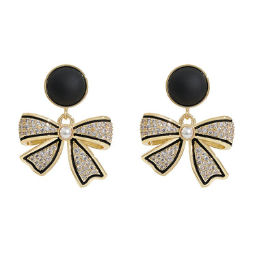 Fashion Bow Knot Alloy Inlay Artificial Pearls Rhinestones Women'S Drop Earrings 1 Pair