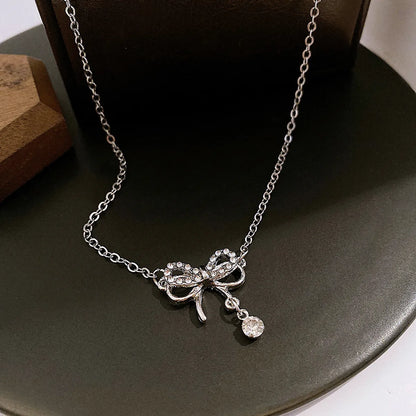 Fashion Bow Knot Alloy Plating Inlay Rhinestones Women'S Necklace