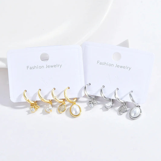 Fashion Bow Knot Copper Inlay Zircon Dangling Earrings 2 Pairs