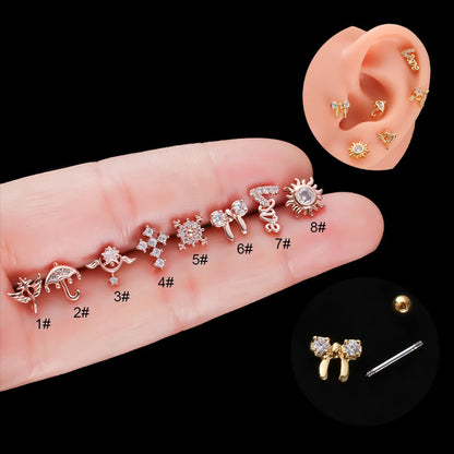 Ear Cartilage Rings & Studs Fashion Bow Knot 316 Stainless Steel  Copper Plating Zircon