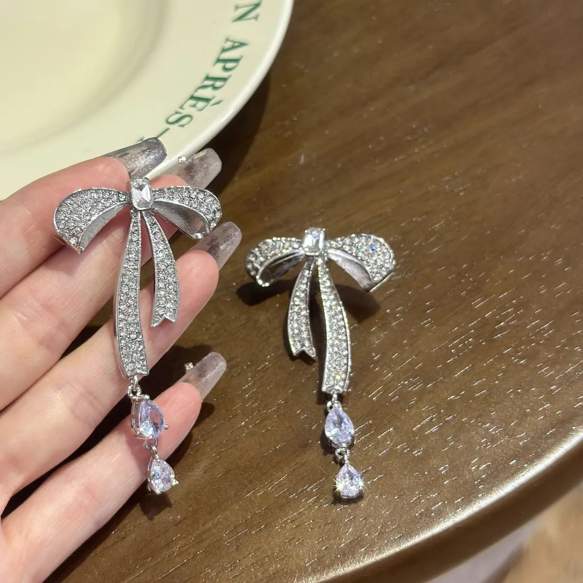 Fashion Bow Knot Rhinestone Plating Women's Drop Earrings