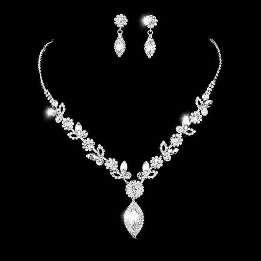 Fashion Bridal Set Crystal Flower Jewelry Set Banquet Wedding Necklace Accessories