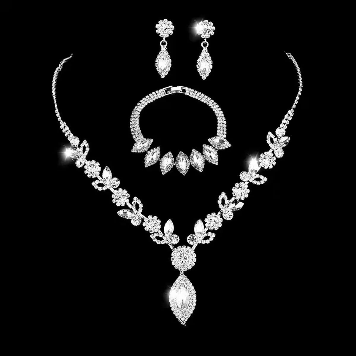 Fashion Bridal Set Crystal Flower Jewelry Set Banquet Wedding Necklace Accessories