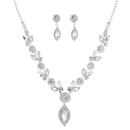 Fashion Bridal Set Crystal Flower Jewelry Set Banquet Wedding Necklace Accessories