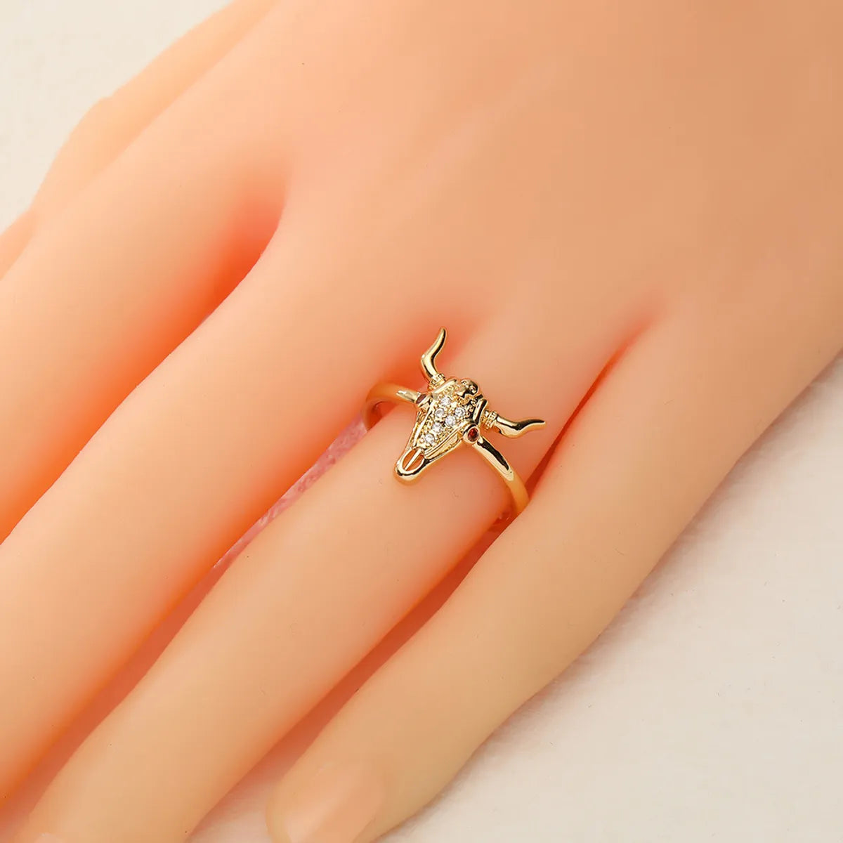 Fashion Bull Head Copper Gold Plated Zircon Open Ring