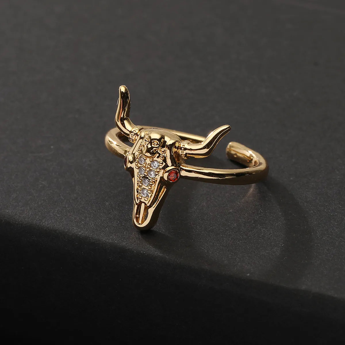 Fashion Bull Head Copper Gold Plated Zircon Open Ring