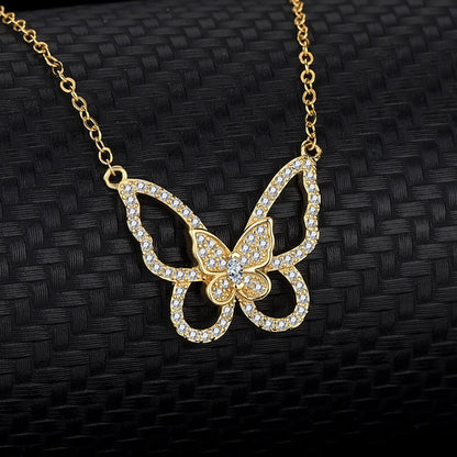 Fashion Butterfly 925 Silver Plating Artificial Rhinestones Pendant Necklace