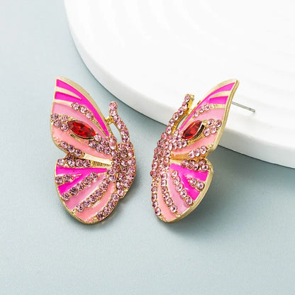 Fashion Butterfly Alloy Artificial Rhinestones Ear Studs 1 Pair