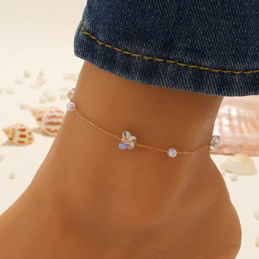 Fashion Butterfly Alloy Inlaid Resin Resin Anklet 1 Piece