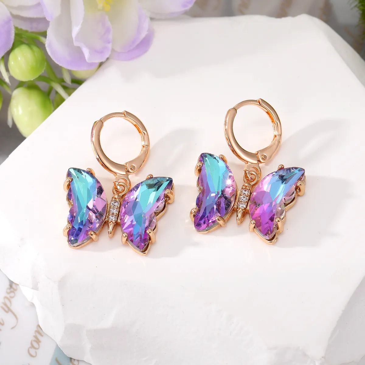 Wholesale Jewelry 1 Pair Simple Style Butterfly Alloy Artificial Crystal Drop Earrings