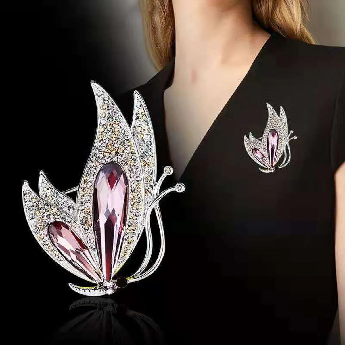 Fashion Butterfly Alloy Inlay Artificial Diamond Women'S Brooches