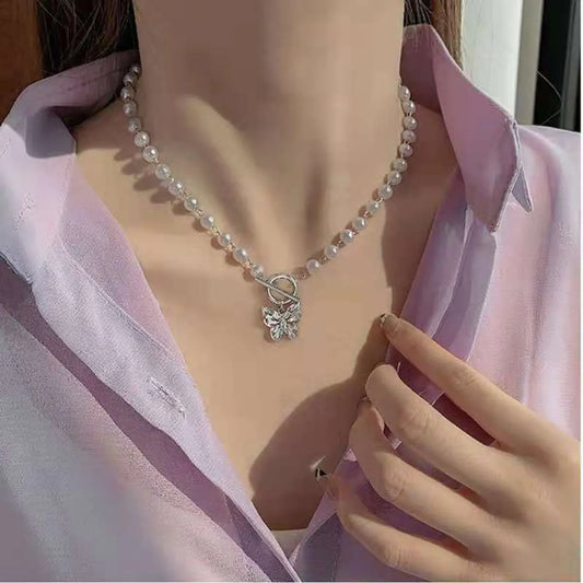 Fashion Butterfly Alloy Pearl Plating Rhinestone Choker 1 Piece