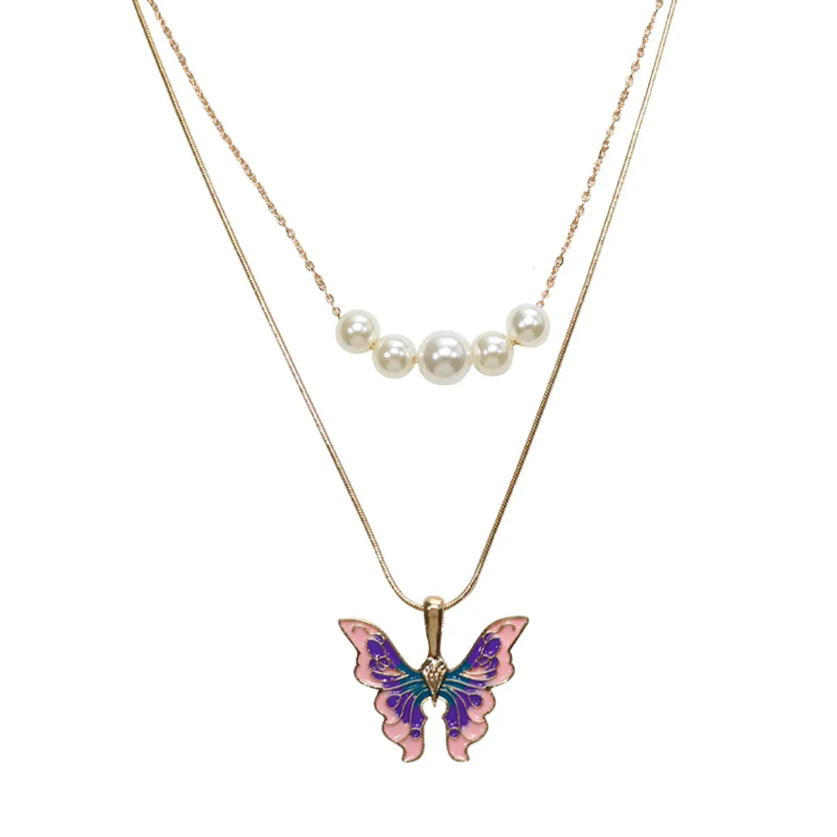 Fashion Butterfly Alloy Plating Artificial Pearls Necklace